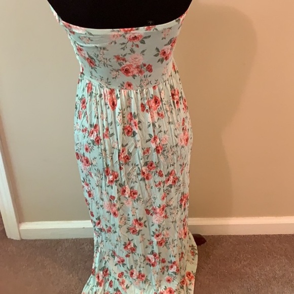 iris Mint Green Pink Floral Rose Strapless Maxi/Sundress Women’s SMALL - Picture 3 of 14